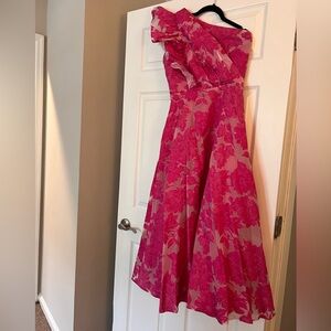 Pink Floral Fit-and-Flare Midi Dress